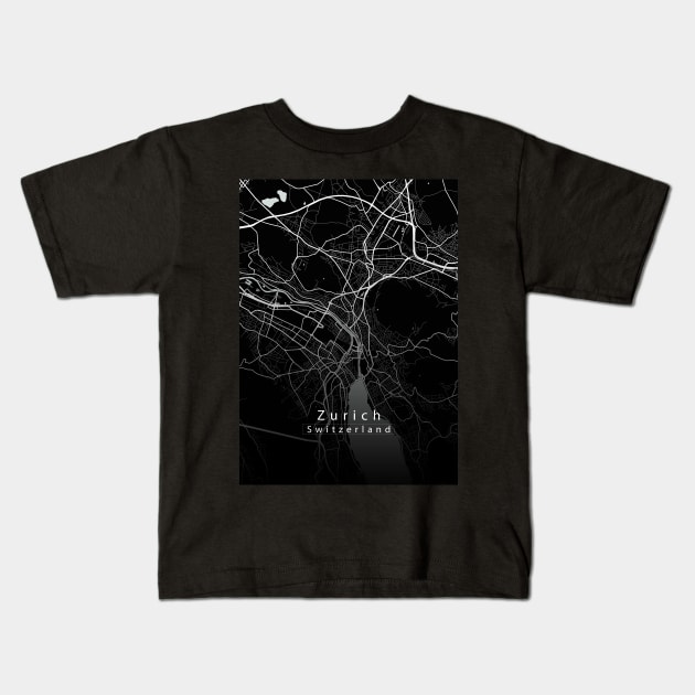 Zurich Switzerland City Map dark Kids T-Shirt by Robin-Niemczyk